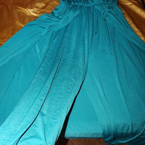 Lucky & Blessed One Piece Teal Pant Suit With Attached Floor Length Skirt M - Picture 4 of 5